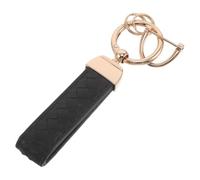 Abaodam Llavero de Coche de Cuero Negro Trenzado Anilla D Antipérdida y Cierre Metálico Dorado, Llavero para Hombre Compacto y Resistente, Accesorio Automotor para Uso Diario