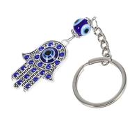 Abaodam Llavero Decorativo Colgante Metálico de Mano y Ojo Turco Azul, 1 Pieza, Accesorio Multiusos para Bolso y Llaves, Adorno Incrustaciones de Gemas Artificiales