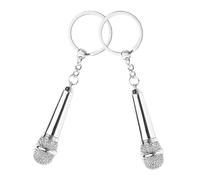 Abaodam Llaveros de Micrófono Metálico Plateado 2 Piezas Colgantes Compactos para Llaves y Bolsos Decoración Musical Portátil para Uso Diario