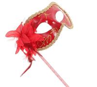 Abaodam Máscara de Encaje Rojo para Halloween y Fiestas, Mascarilla de Mano de Plástico Ligera y Elegante para Accesorios de Actuación