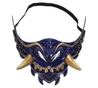 Abaodam Máscara Demonio Samurái Japonesa Azul Cosplay Ajustable para Fiesta Halloween Disfraz Unisex para Baile de Máscaras y Eventos de Guerra