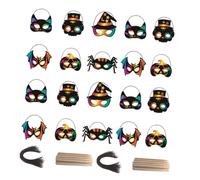 Abaodam Máscaras de Halloween para 28 Piezas DIY de Papel para Rascar Multicolor Máscara Artesanal Antiarañazos para Fiesta y Manualidades Creativas de Halloween