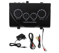 Abaodam Mezclador de Audio para Karaoke con Entradas de Micrófono Duales con Cable Adaptador Ac220V Control de Volumen y Tono Independiente Mini Mezclador de Sonido Negro para Hogar y