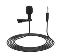Abaodam Micrófono de Solapa Clip Negro 3,5mm, Portátil y Ligero | Uso para Entrevista Exterior, 1,5m de Cable, Goma Metal y Espuma, para Periodista
