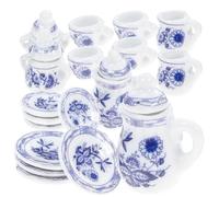 Abaodam Mini Juego de Té de Cerámica 15 Piezas Azul Oscuro para Casas de Muñecas Miniatura, Accesorios Decorativos y Juguetes de Simulación, Adecuado para Decoración y Coleccionistas