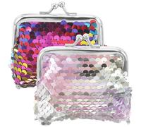 Abaodam Monedero con Purpurina Doble Cara con Cierre de Beso, Mini Bolso para Mujer y Niña, Portátil y Ligero para Uso Diario, Conjunto de 2 Unidades (Multicolor y Rosa Púrpura