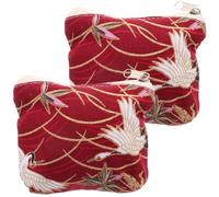 Abaodam Monedero de Brocado Chino Rojo de Algodón, Mini Bolso Vintage Portátil para Joyería y Monedas, Estilo Retro Japonés, 2 Piezas para Mujer, Compacto y Práctico