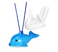 Abaodam Ocarina De Cerámica Forma Delfín De 6 Agujeros, Flauta Musical Con Soporte Reposamanos, Cordón Para Cuello Color Azul Claro y Cancionero Inglés, Instrumento Adecuado Para Principiantes
