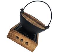 Abaodam Olla de Sopa Japonesa de Hierro Fundido con Soporte de Madera, Fácil de Limpiar y Resistente a Grietas, Adecuado para Camping y Mochilero