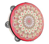 Abaodam Pandereta de Mano de 8 Pulgadas Sola Hilera, Instrumento Musical de Madera y Acero Inoxidable, Diseño Artesanal Rojo Pluma de Pavo Real, Adecuado para Baile y Percusión en Iglesia