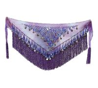 Abaodam Pañuelo de Cadera para Danza del Vientre Triángulo Lentejuelas, Bufanda Morado Azul Flecos y Monedas Colgantes, Cinturón de Baile Femenino para Disfraces y Fiestas Temáticas