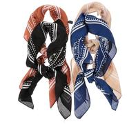 Abaodam Pañuelos Pelo de Seda Imitada 4 Piezas, Cuadrados Pequeños para Mujer, Estampados Bohemios en Colores Caqui, Negro, Azul Marino y Marrón, Versátiles para Envolver Cabello