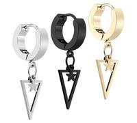 Abaodam Pendientes Clip de Estrella y Triángulo de Acero Inoxidable 3 Piezas, Estilo Hip Hop, Accesorios para Orejas Femeninos, para Fiestas y Baile, Colores Acero, Negro y Dorado