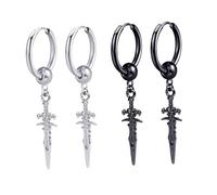 Abaodam Pendientes Estilo Hip Hop Pareja 4 Piezas Metal Negro y Plata Clip Oreja Moda Unisex Uso Diario Accesorio Prendas Urbana