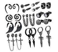 Abaodam Pendientes Negros Minimalistas de Acero Inoxidable para Hombre, Juego de 12 Pares Estilo Gótico y Punk, Ideales para Conciertos y Looks Urbanos