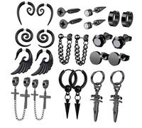 Abaodam Pendientes para Hombre Aros Negros Acero Inoxidable Set 12 Pares Estilo Punk Hip Hop Moda Uso Diario Accesorios Hombre