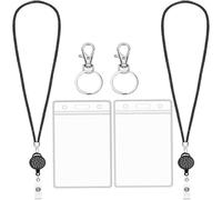 Abaodam Porta Credencial de Identificación Cordón Retráctil Resistente al Agua, Funda Plástica Transparente para Tarjetas en Oficina y Hogar