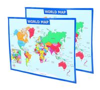 Abaodam Póster de Mapa del Mundo Grande Laminado 50×35 Cm 2 Piezas para Pared, Cartel Educativo Aula, Mapas del Mundo Coloridos para Aprendizaje y Decoración Infantil