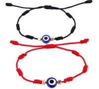 Abaodam Pulsera Amistad y Pulsera Decorativa Trenzada Ajustable de Hilo, Mano Artesanal, para Mujer, Uso Diario y Eventos, Pack 2 Piezas Rojo y Negro, Tamaño Ajustable