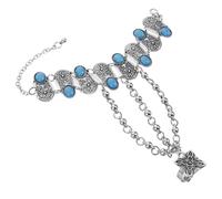 Abaodam Pulsera Boho Étnica Turquesa Anillo de Cadena Ajustable, Accesorio Vintage para Mujer en Fiestas y Uso Diario, Diseño Integrado, Joyería de Mano Azul