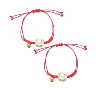 Abaodam Pulsera de Amistad Ajustable 2 Piezas de Cuerda Amarilla Hecha a Mano con Cuentas de Cerámica Maneki Neko, Amuleto Suerte Estudiantes, Joyería Protectora DIY