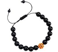 Abaodam Pulsera de Baloncesto para Hombre en Negro Bolas de Vidrio y Chinlon, Accesorio Deportivo Elegante para Eventos Deportivos y Fiestas de Cumpleaños