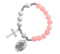 Abaodam Pulsera de Cuentas y Rosario para Mujer Colgante de Cruz de Vidrio en Tonos Rosados y Claros, Resistente al Agua, Joyería Religiosa Cómoda para Uso Diario y Obsequio Especial
