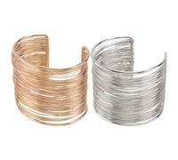 Abaodam Pulsera Metálica Ajustable de Alambre Abierto para Mujer y Niña, Brazalete Estilo Punk Minimalista, Accesorio Elegante para Vestir, Conjunto de 2 Piezas Plateadas