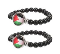 Abaodam Pulsera Patriótica de Cuentas Palestinas Negras Elásticas para Hombre y Mujer, Accesorio Portátil Diseño de Bandera de Palestina, Pulsera de Muñeca Ajustable 2 Piezas