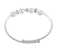 Abaodam Pulsera Rígida para Mujer Perlas Sintéticas y Gemas de Imitación Brazalete Brillante Plateado Joyería Nupcial Elegante para Bodas y Eventos Obsequios