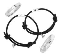Abaodam Pulsera Tejida de Luna y Estrella Anillo Conjunto de 4 Piezas en Poliéster para Mujer Brazalete Ajustable de Verano Joyería Ligera para Obsequio de Aniversario y San Valentín