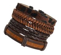 Abaodam Pulseras de Cuero Trenzado Ajustables 4 Piezas para Hombre y Mujer, Pulsera Vintage Unisex Artesanal, Set DIY Empaque Negro, Accesorio de Moda para Obsequio y Uso Diario