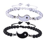 Abaodam Pulseras de Yin Yang a Juego para Él Ella Hechas a Mano Piedra Mate Diseño Tai Chi 1 Par de Brazaletes de Amistad Ideales para Aniversario y Uso Diario