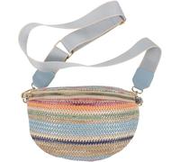 Abaodam Riñonera Femenina de Paja Estilo Bohemio con Cremallera Suave Bolso Pequeño para Cintura y Pecho Bolsa de Viaje Casual para Verano y Playa Color Azul