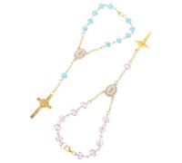 Abaodam Rosario Católico para Coche 2 Piezas Morado y Azul con Crucifijo y Dije de Virgen María Adorno Colgante para Espejo Retrovisor Accesorio Religioso para Decoración Interior