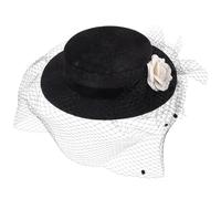 Abaodam Sombrero de Mujer Negro Velo de Malla y Flor de Té, Tocado Estilo Vintage para Bodas y Fiestas, Ala Ancha, Ligero y Transpirable, 1 Pieza