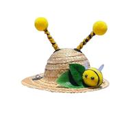 Abaodam Sombrero de Paja para Perro Tamaño S Banda Elástica Ajustable, Accesorio Ligero para Mascotas en Verano, Gorra Decorativa Abeja para Fotos y Fiestas de Cumpleaños