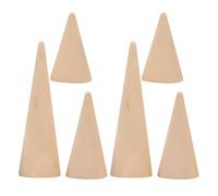 Abaodam Soportes para Anillos de Madera Natural, 6 Piezas Forma de Cono, Expositor Compacto para Joyas y Organizador de Anillas, Adecuado para Exhibición en Mostrador y Manualidades