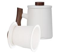 Abaodam Taza de Té de Cerámica de 360ml con Filtro Incorporado y Mango de Madera para Separación de Hojas Diseño Elegante para Diversas Ocasiones