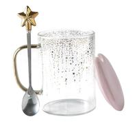 Abaodam Taza de Vidrio con Forma de Estrella Rosa de 401-500ml con Tapa y Cuchara, Vaso para Café o Té Fácil de Limpiar y Diseño Cómodo para Uso Diario