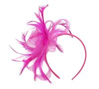 Abaodam Tocado Derby para Mujer Velo y Plumas, Diadema y Pinza Cabello, Color Rosa Fucsia, Accesorio Elegante para Bodas y Fiestas de Té
