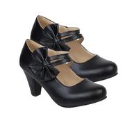 Abaodam Zapatos de Tacón Grueso para Mujer Elegantes con Lazo Tacones Antideslizantes para Fiestas y Bodas Diseño de Boca poco Profunda y Estilo Mary Negro Talla