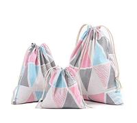 Abaría - 3 unidades bolsa de algodón con cuerdas - Pequeña saco bolsas - Bolsa inserto organizador para bebé ropa juguete pañales - Bolsa de regalo - 25x 30 cm, 19 x 23 cm, 14 X 16