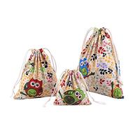 Abaría - 3 unidades bolsa de algodón con cuerdas - Pequeña saco bolsas - Bolsa inserto organizador para bebé ropa juguete pañales - Bolsa de regalo - 25x 30 cm, 19 x 23 cm, 14 X 16