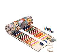 abaría - Bolsa de lápiz de Colores, Mediana Estuche Enrollable 48 lápices, portalápices de Lona, Organizador para Arte, Gato