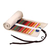 abaría - Estuche Enrollable para 48 lápices Colores, portalápices de Lona - Beige (no Tiene lápices)