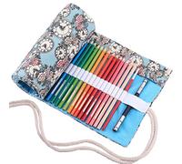 abaría - Estuche Enrollable para 72 lapices Colores, portalápices de Lona - Azul Flor 72 (No Incluyendo los lápices)