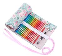 abaría Estuche para 36 Lapices Colores, Plegable Portalápices de Lona, Organizador Lápices Tela, Bolsa Enrollable Arte, Flor Azul