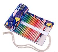 abaría Estuche para 48 Lapices Colores, Plegable Portalápices de Lona, Organizador Lápices Tela, Bolsa Enrollable Arte, pez Azul 48 Ranuras