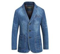 ABARTY Blazer para Hombre, Ajuste Regular, Chaqueta Vaquera Envejecida, Cuello Clásico con Muescas, Chaqueta De Traje De Jean con Dos Botones, Abrigo Deportivo Informal, Esmoquin con Bolsillo, Azu